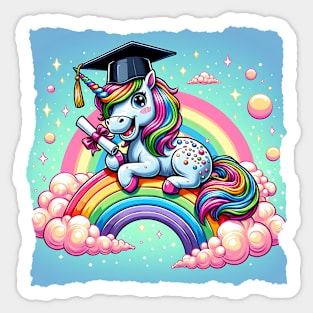 Unicorn Rainbow and Clouds Graduation Sticker